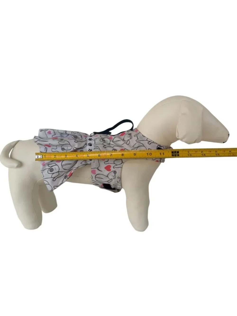 Handmade Small Dog Adjustable Dress Outfit w Harness Cartoon Dog & Heart Print